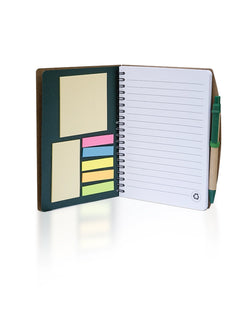 Kraft Green Notebook with Sticky Notes & Pen – 80 Sheets – Recycled Paper Stationery Set
