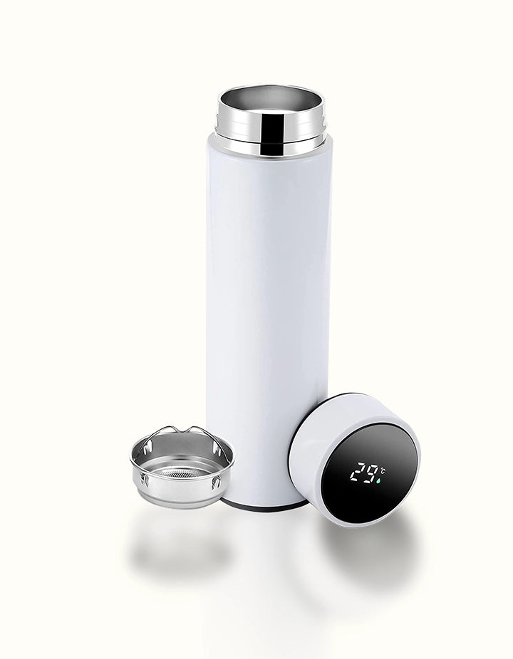 LED Temperature Display Water Bottle – Hot & Cold Flask – 500ml Smart Thermos with Touch Sensor – White