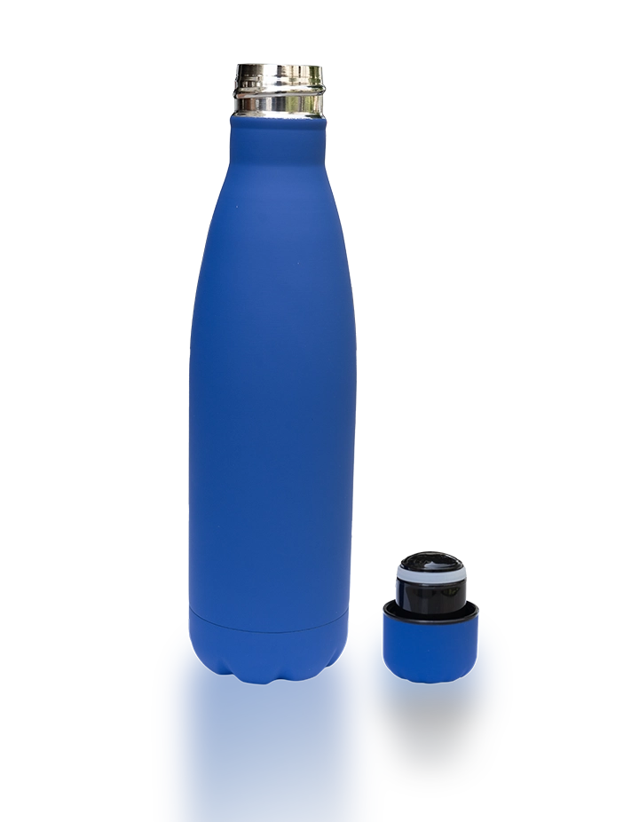 Blue Matte Water Bottle 500ml – Stainless Steel, Double Wall Insulated, Reusable Sports & Travel Bottle